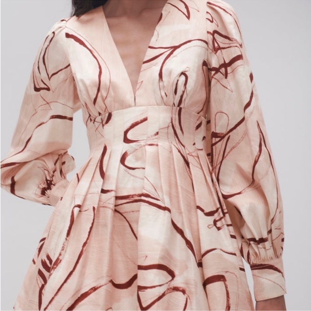 Aje. Amelia Long Sleeve Plunge Mini Dress Abstract Pink Size 8 - Picture 13 of 13